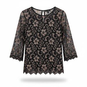 No Boundaries Black and Cream Floral Lace Blouse